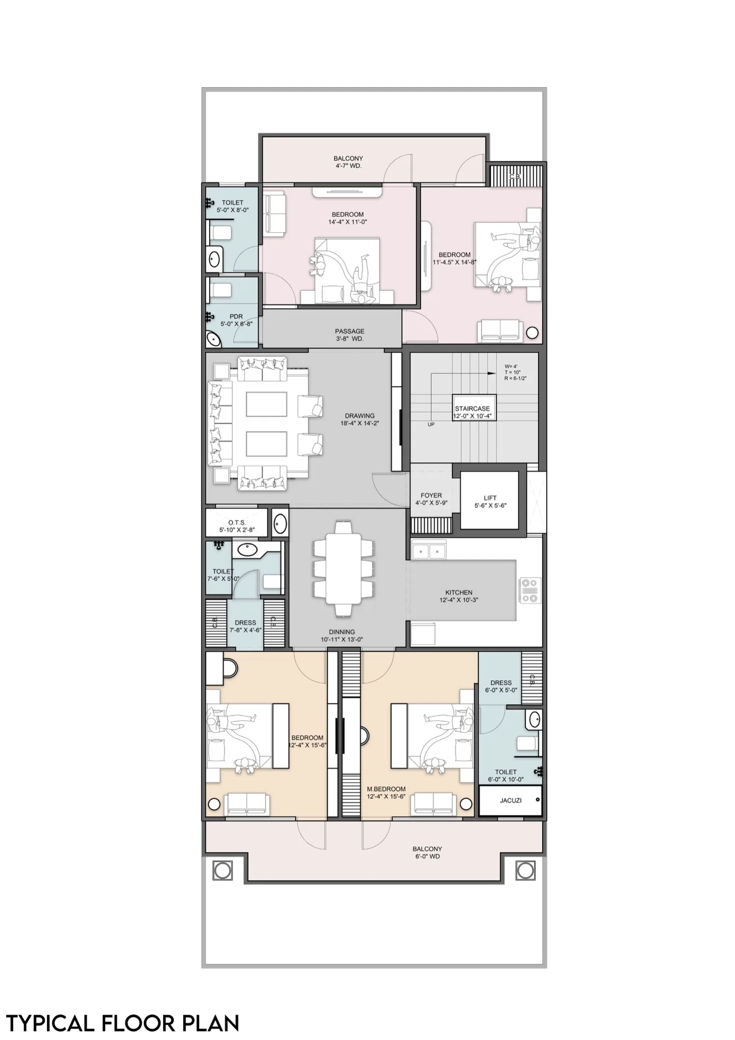 Approved 4 BHK floor plan — Riverside City Haridwar, 9.70 × 25.00 m plot