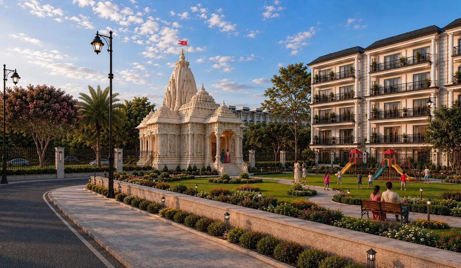 Temple and garden court at Riverside City Haridwar